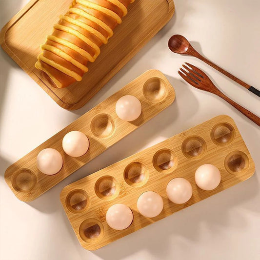 1 caja de almacenamiento de huevos creativa, bandeja de madera de bambú, caja de almacenamiento de huevos, soporte para huevos de desayuno para almacenamiento de cocina para refrigerador