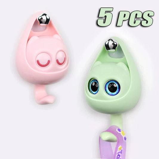Ganchos de gato de dibujos animados, ganchos adhesivos de pared autoadhesivos, sombrero, bufanda, almacenamiento de llaves, ganchos para decoración del hogar, accesorios de baño, 1-5 uds.