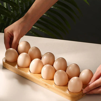 1 caja de almacenamiento de huevos creativa, bandeja de madera de bambú, caja de almacenamiento de huevos, soporte para huevos de desayuno para almacenamiento de cocina para refrigerador