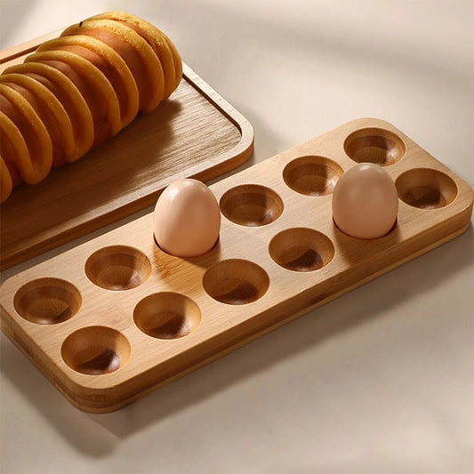1 caja de almacenamiento de huevos creativa, bandeja de madera de bambú, caja de almacenamiento de huevos, soporte para huevos de desayuno para almacenamiento de cocina para refrigerador