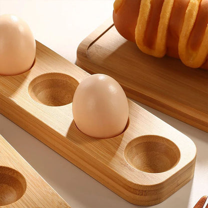 1 caja de almacenamiento de huevos creativa, bandeja de madera de bambú, caja de almacenamiento de huevos, soporte para huevos de desayuno para almacenamiento de cocina para refrigerador
