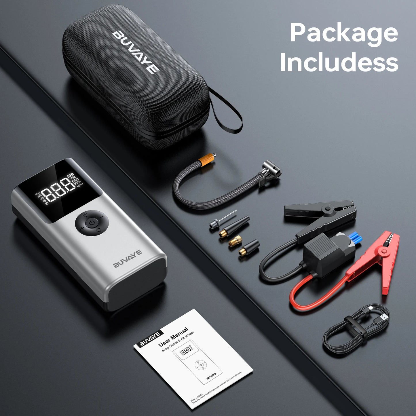 BUVAYE 2500A - Arrancador de batería portátil para coche, 150 PSI, 12 V, para motores de gasolina de 8,0 L y diésel de 6,0 L