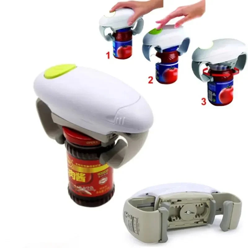 Abrelatas eléctrico de borde liso, práctico y automático, abrelatas de doble oreja, abrelatas de vidrio para cocina