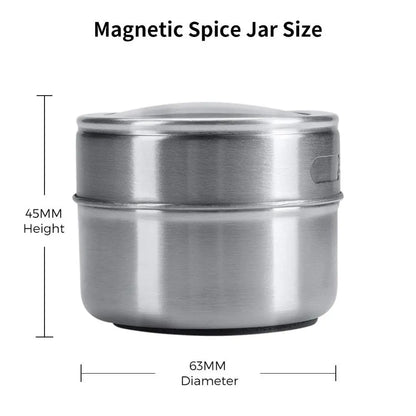 Juego de tarros magnéticos para especias LMETJMA con pegatinas. Latas de acero inoxidable para especias. Recipiente para almacenar especias. Esprays de condimentos de pimienta. Herramientas.