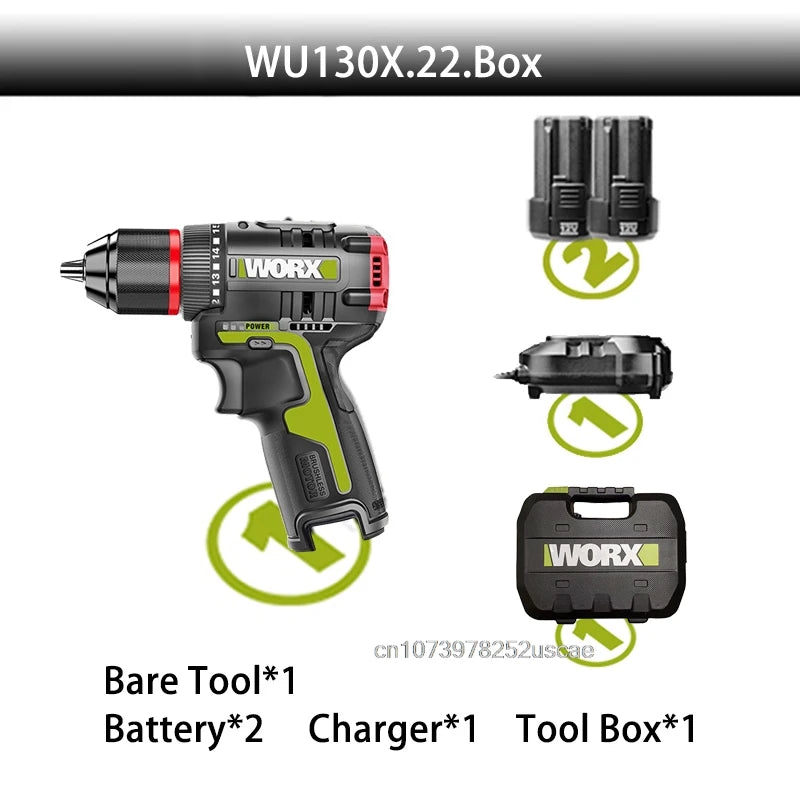 Taladro eléctrico inalámbrico WORX WU130X 12V 40Nm Motor sin escobillas con bolsa o caja de herramientas Paquete de batería universal naranja y verde