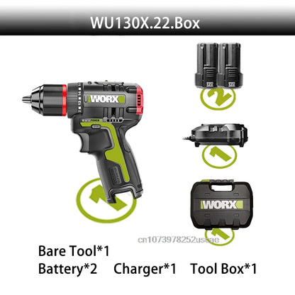Taladro eléctrico inalámbrico WORX WU130X 12V 40Nm Motor sin escobillas con bolsa o caja de herramientas Paquete de batería universal naranja y verde