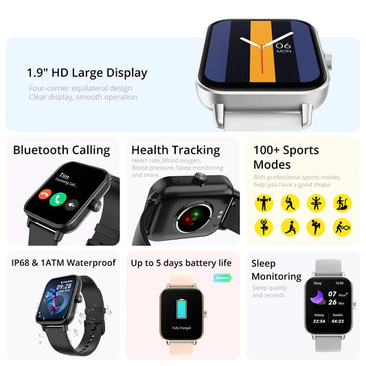Reloj inteligente COLMI P81 con llamadas de voz, pantalla Ultra de 1,9 pulgadas, monitor de salud las 24 horas, más de 100 modos deportivos, reloj inteligente Bluetooth para hombres y mujeres