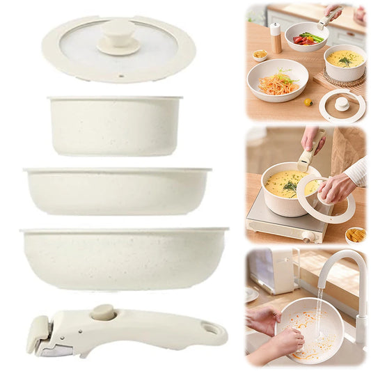 Juego de ollas y sartenes antiadherentes con mango extraíble, utensilios de cocina, juego de sartén y cacerola para cocina casera