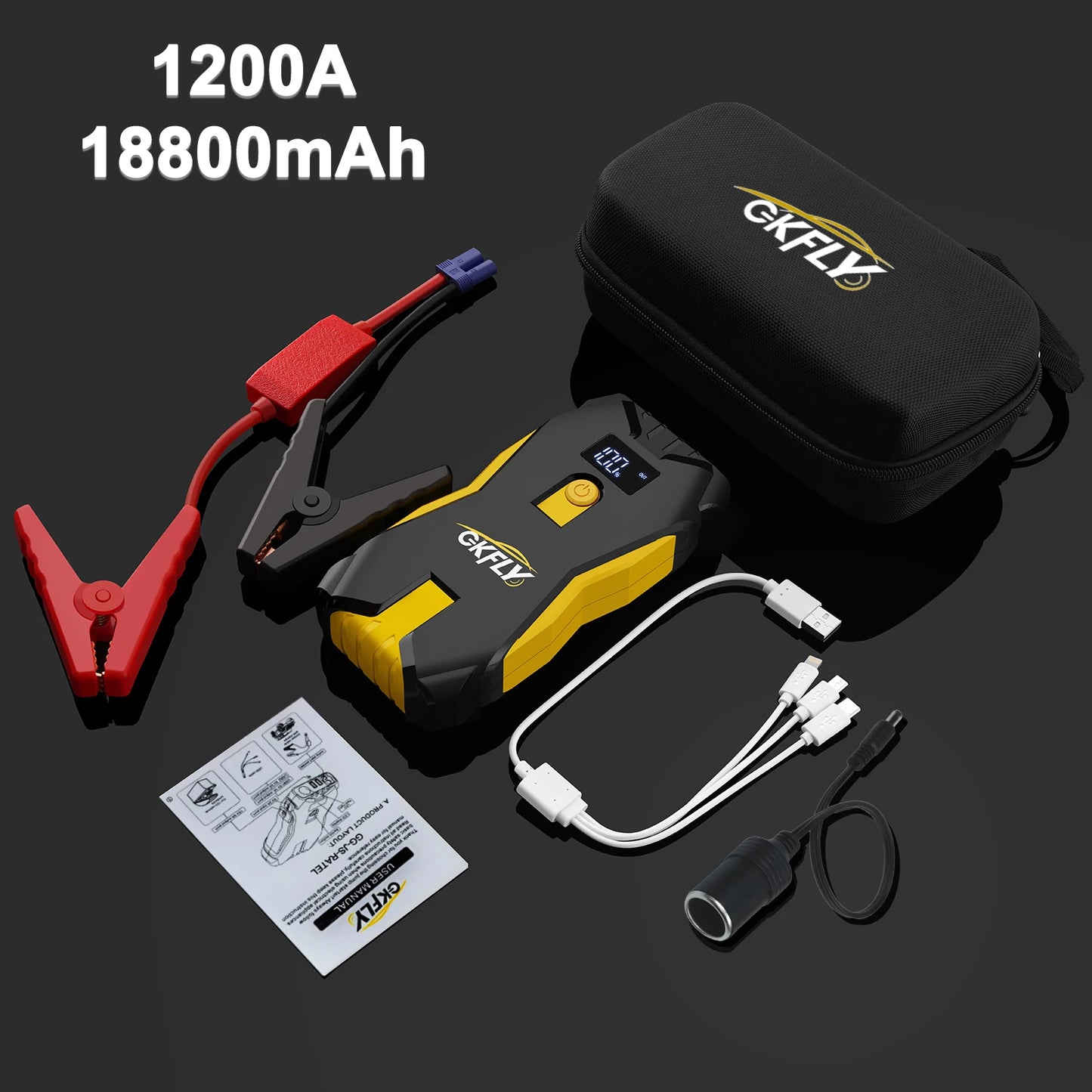 Arrancador de batería de coche GKFLY 1200A de alta potencia, Banco de energía portátil, dispositivo de refuerzo de batería de coche de 12V, arranque para coches diésel de gasolina