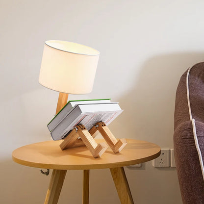 Lámpara de mesa creativa con forma de robot de madera para interiores, lámpara de escritorio de lectura de moda, luz de noche decorativa de escritorio moderna nórdica