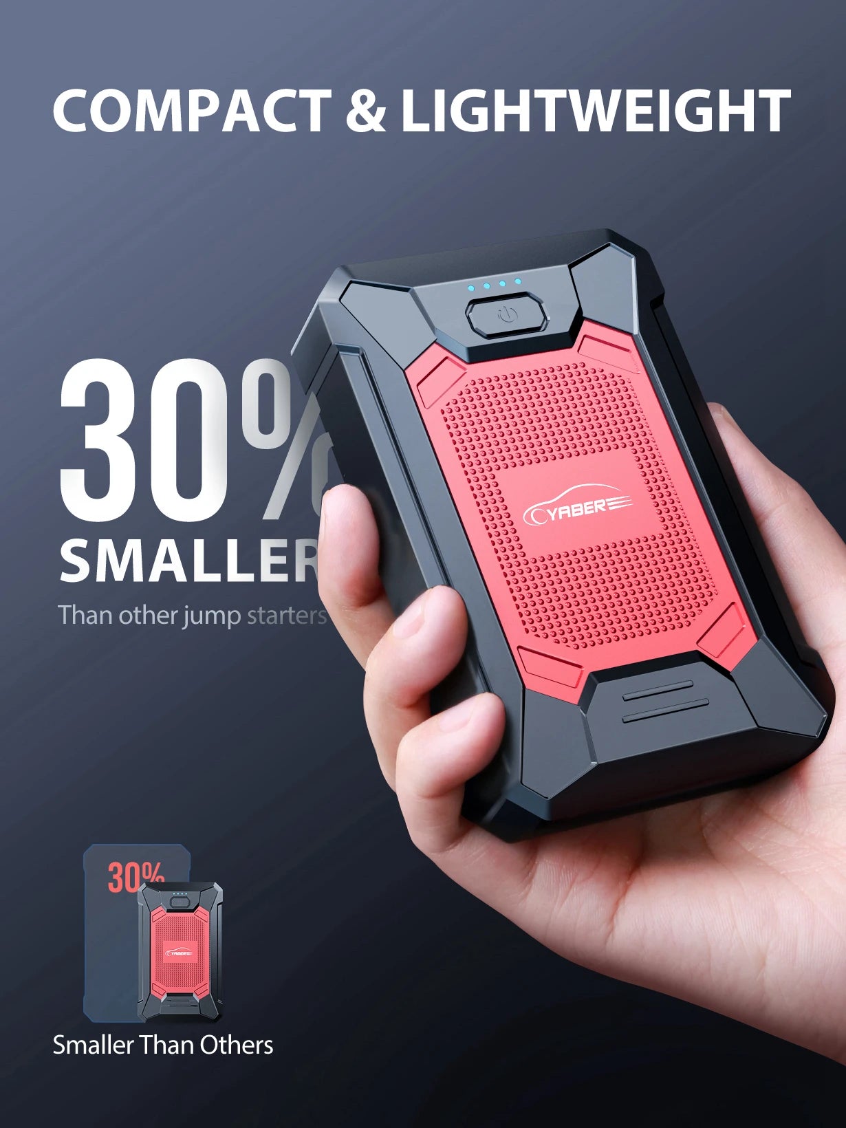 YABER Arrancador de Coches 12000mAh, 1000A Arrancador de Baterias de Coche (para 5.0L de Gasolina o 4.0L de Diesel) de IP68 Impermeable Emergencias