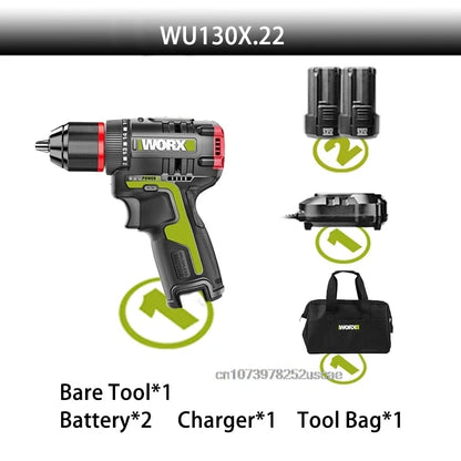 Taladro eléctrico inalámbrico WORX WU130X 12V 40Nm Motor sin escobillas con bolsa o caja de herramientas Paquete de batería universal naranja y verde