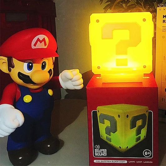 Figura de Super Mario Bros de Anime de 10cm, luz Led de noche de ladrillo con signo de interrogación, lámpara de escritorio con carga Usb, estatua, luz decorativa, regalos para niños