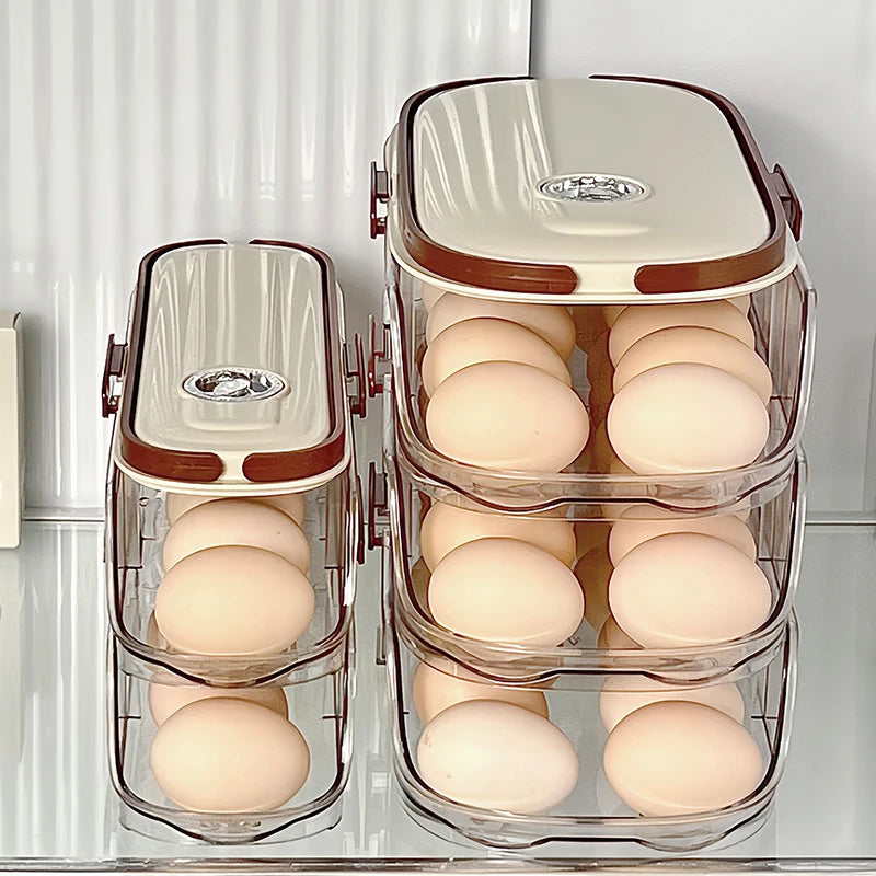 1 pieza, caja de almacenamiento de huevos, rejilla de almacenamiento automática para huevos con ruedas para refrigerador, rejilla de almacenamiento manual para puerta lateral de refrigerador de huevos