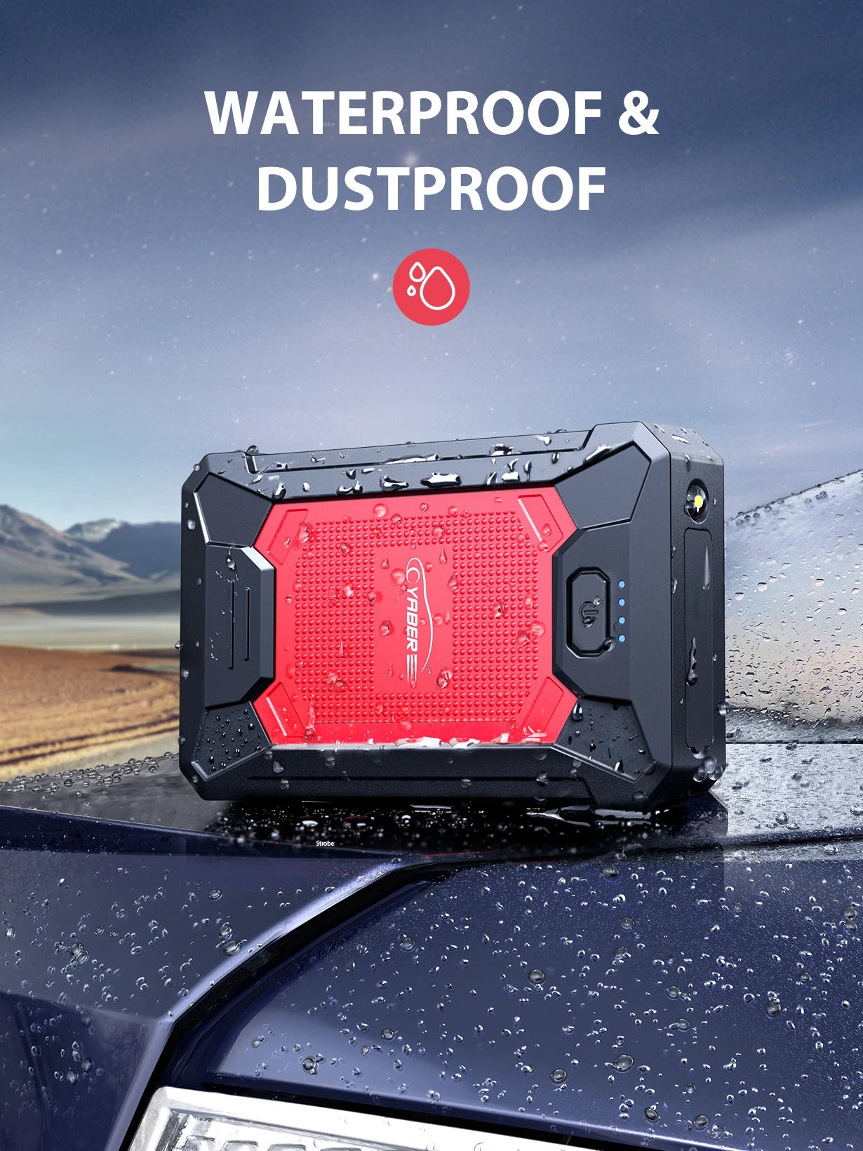 YABER Arrancador de Coches 12000mAh, 1000A Arrancador de Baterias de Coche (para 5.0L de Gasolina o 4.0L de Diesel) de IP68 Impermeable Emergencias