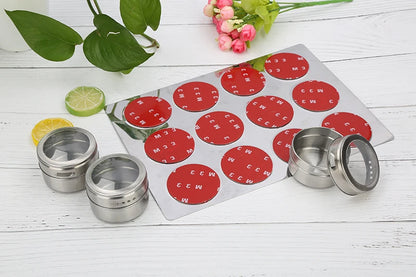 Tarros magnéticos para especias con soporte de pared, latas de acero inoxidable para especias, recipientes para condimentos con etiqueta para especias y base para almacenamiento de alimentos.