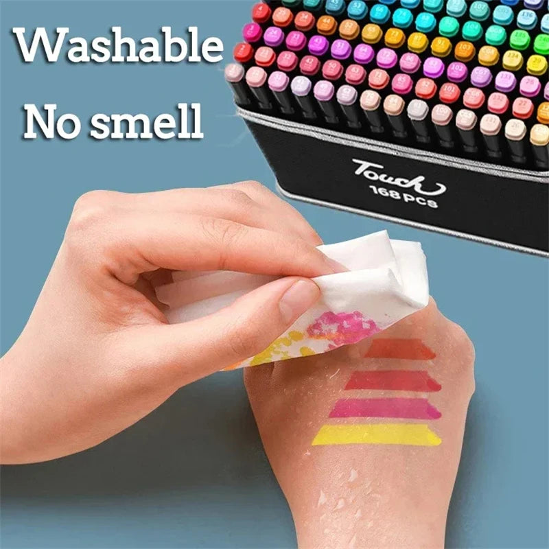 Set de 24-262 marcadores artísticos de doble punta con base oleosa para dibujo, bocetos, graffiti, manga y material escolar de arte.