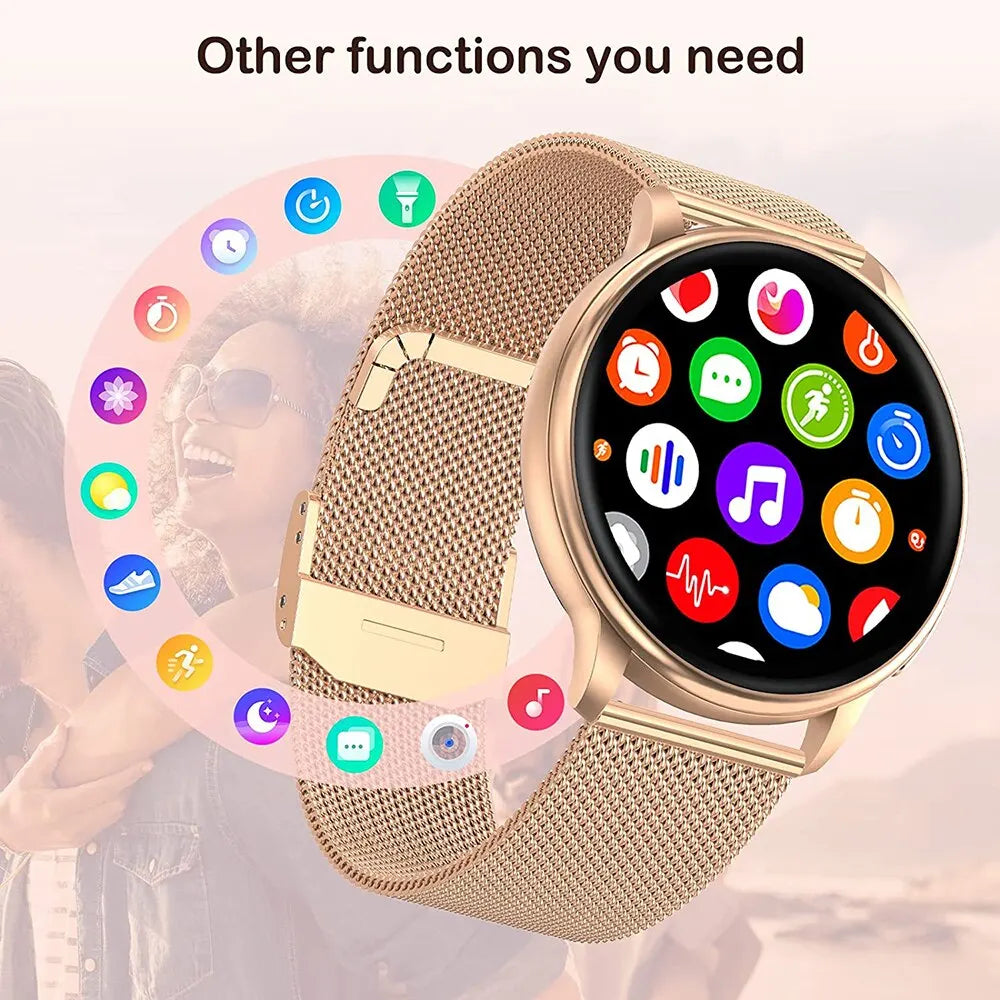 Reloj inteligente con llamadas Bluetooth para mujer, reloj de acero con esfera personalizada, reloj inteligente deportivo con control del ritmo cardíaco y rastreador de actividad física para Android e IOS G35