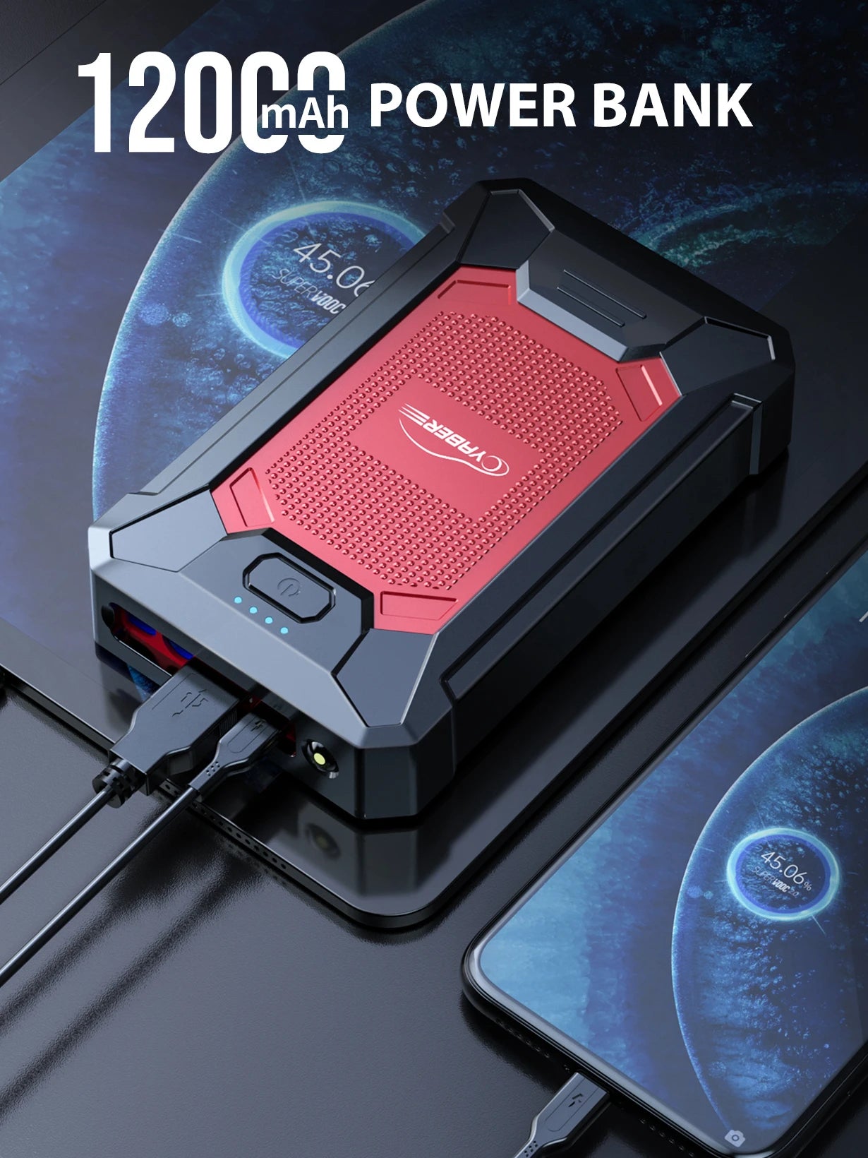 YABER Arrancador de Coches 12000mAh, 1000A Arrancador de Baterias de Coche (para 5.0L de Gasolina o 4.0L de Diesel) de IP68 Impermeable Emergencias