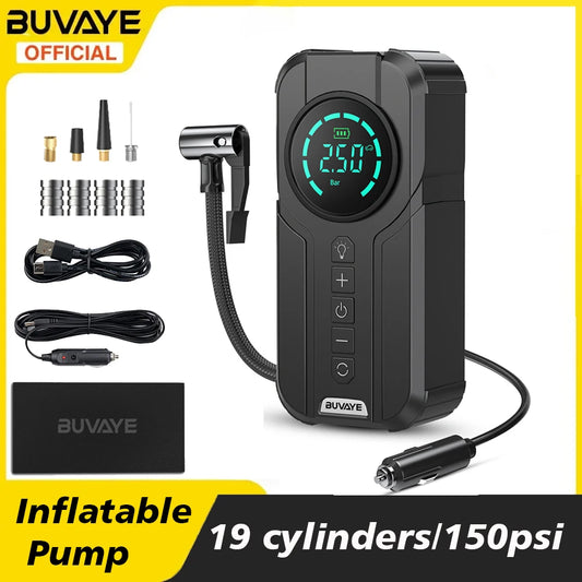 BUVAYE-inflador portátil de neumáticos de coche, compresor de aire para motocicletas, bicicleta, barco, bomba inflable automática Digital