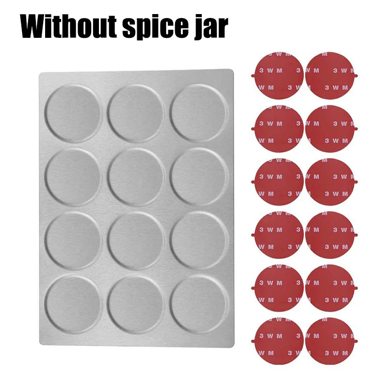 Tarros magnéticos para especias con soporte de pared, latas de acero inoxidable para especias, recipientes para condimentos con etiqueta para especias y base para almacenamiento de alimentos.
