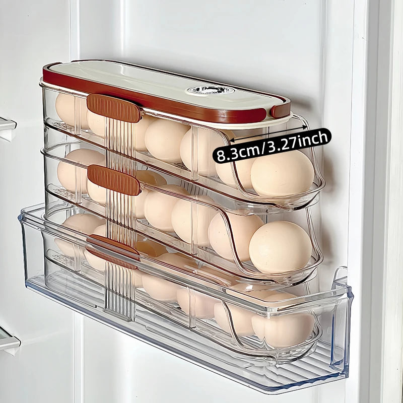 1 pieza, caja de almacenamiento de huevos, rejilla de almacenamiento automática para huevos con ruedas para refrigerador, rejilla de almacenamiento manual para puerta lateral de refrigerador de huevos
