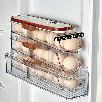 1 pieza, caja de almacenamiento de huevos, rejilla de almacenamiento automática para huevos con ruedas para refrigerador, rejilla de almacenamiento manual para puerta lateral de refrigerador de huevos