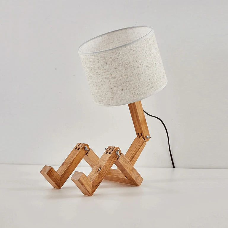 Lámpara de mesa creativa con forma de robot de madera para interiores, lámpara de escritorio de lectura de moda, luz de noche decorativa de escritorio moderna nórdica