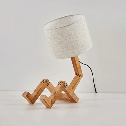 Lámpara de mesa creativa con forma de robot de madera para interiores, lámpara de escritorio de lectura de moda, luz de noche decorativa de escritorio moderna nórdica