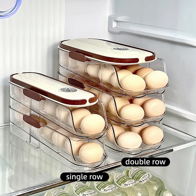 1 pieza, caja de almacenamiento de huevos, rejilla de almacenamiento automática para huevos con ruedas para refrigerador, rejilla de almacenamiento manual para puerta lateral de refrigerador de huevos