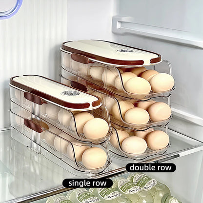 1 pieza, caja de almacenamiento de huevos, rejilla de almacenamiento automática para huevos con ruedas para refrigerador, rejilla de almacenamiento manual para puerta lateral de refrigerador de huevos