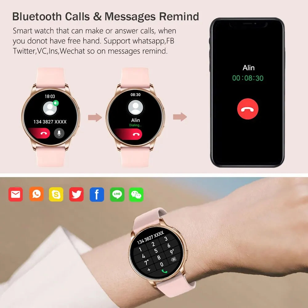 Reloj inteligente con llamadas Bluetooth para mujer, reloj de acero con esfera personalizada, reloj inteligente deportivo con control del ritmo cardíaco y rastreador de actividad física para Android e IOS G35