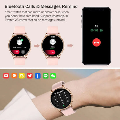 Reloj inteligente con llamadas Bluetooth para mujer, reloj de acero con esfera personalizada, reloj inteligente deportivo con control del ritmo cardíaco y rastreador de actividad física para Android e IOS G35