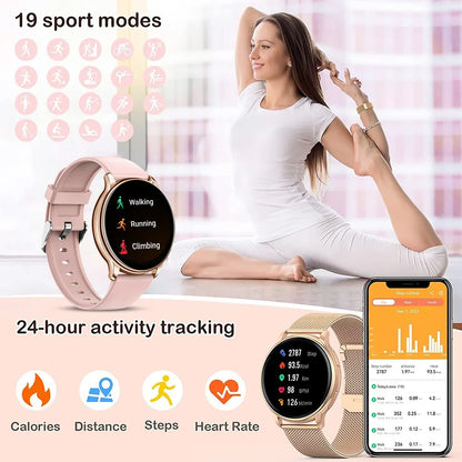 Reloj inteligente con llamadas Bluetooth para mujer, reloj de acero con esfera personalizada, reloj inteligente deportivo con control del ritmo cardíaco y rastreador de actividad física para Android e IOS G35