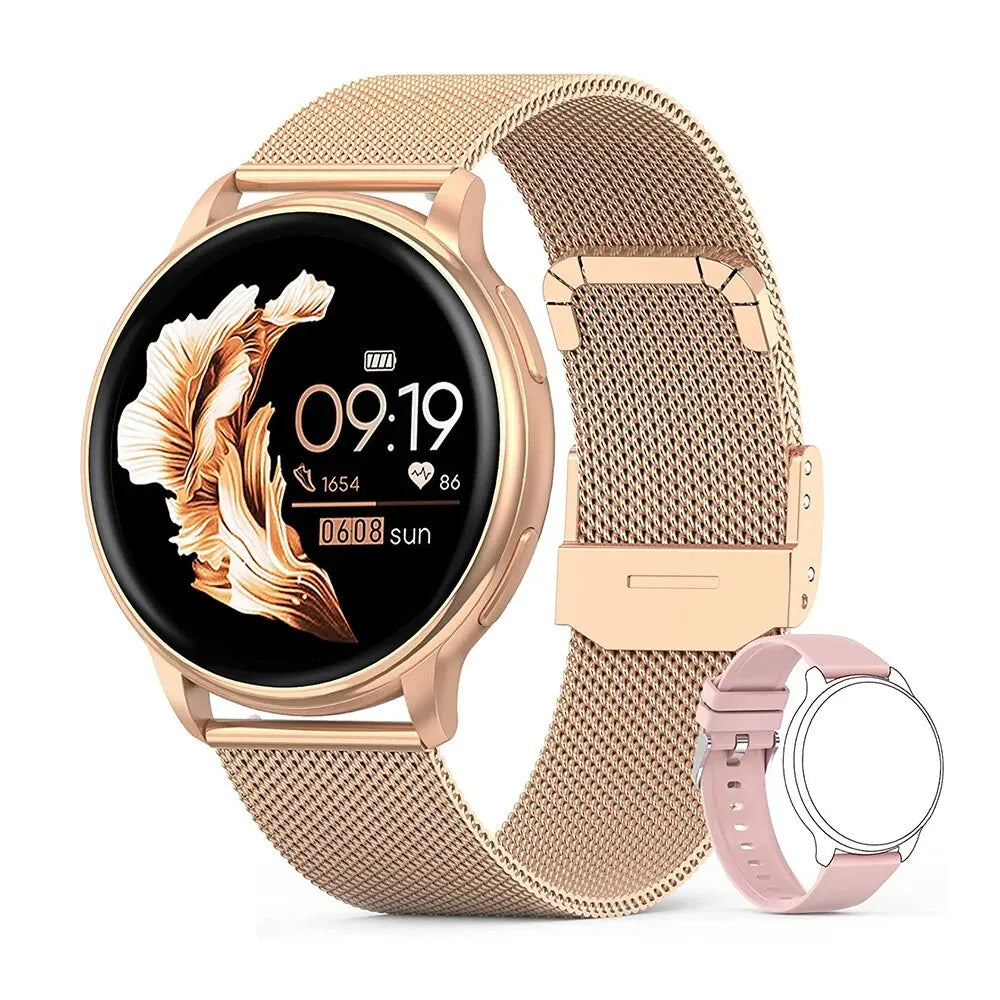 Reloj inteligente con llamadas Bluetooth para mujer, reloj de acero con esfera personalizada, reloj inteligente deportivo con control del ritmo cardíaco y rastreador de actividad física para Android e IOS G35